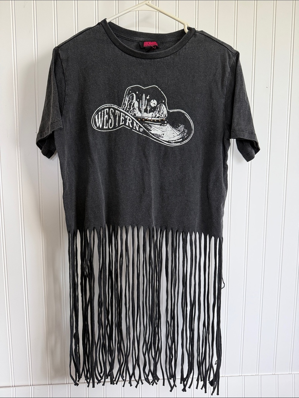 Western Graphic Fringe Crop Top - Black Tee Women’s S Rock & Roll Denim